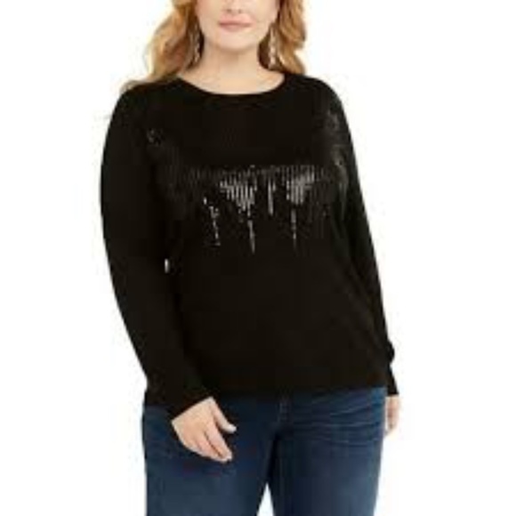 INC Plus Size Crew-Neck Drip Sequin Sweater - Picture 1 of 7